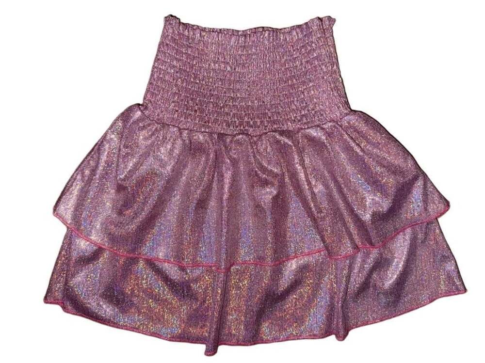 Kids Shiny Smocked Skirt Pink